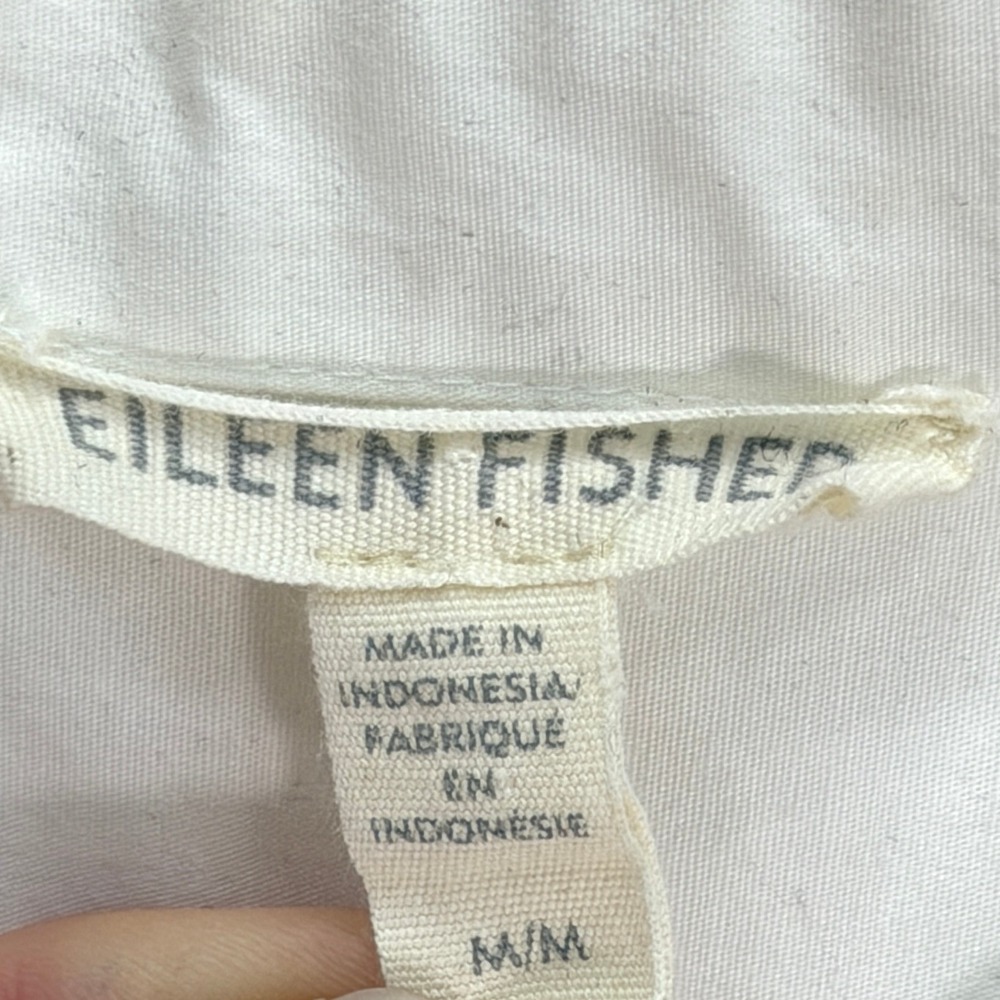 Eileen Fisher Mandarin Collar Shirt Organic Cotton Boxy Button White Size Medium - Picture 4 of 11